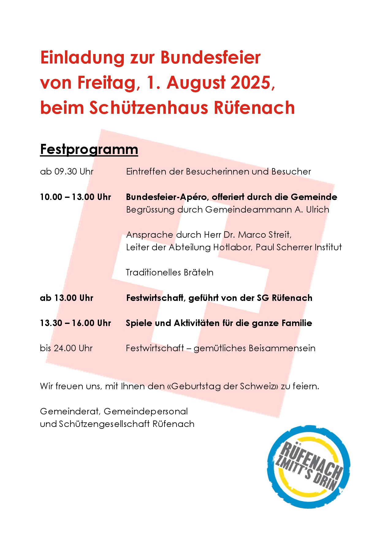 Festprogramm Bundesfeier 2025
